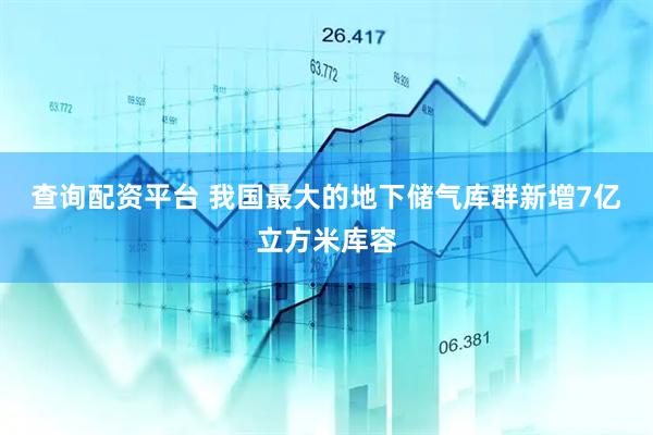 查询配资平台 我国最大的地下储气库群新增7亿立方米库容